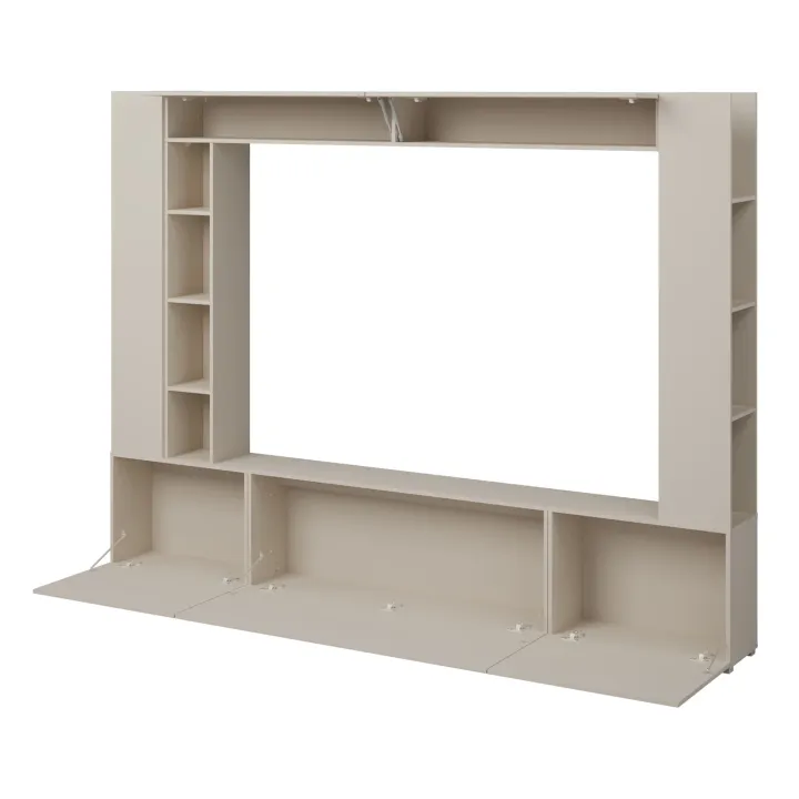 Parete attrezzata 261x194h cm 5 ante a ribalta e libreria 3 ripiani beige cashmere Arkansas