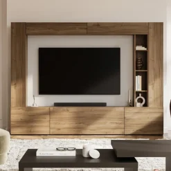 Parete attrezzata 261x194h cm 5 ante a ribalta e libreria 3 ripiani noce Arkansas