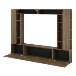 Parete attrezzata 261x194h cm 5 ante a ribalta e 2 librerie a 3 ripiani noce Arkansas