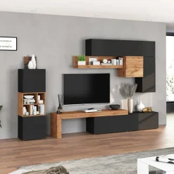 Parete attrezzata 350x200h cm antracite rovere Block 1