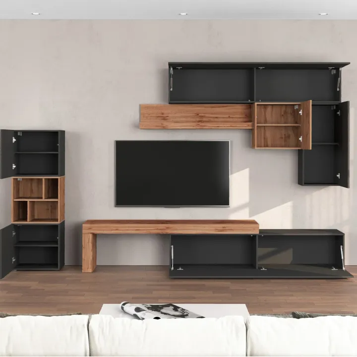 Parete attrezzata 350x200h cm antracite rovere Block 1