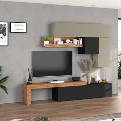 Parete attrezzata 270x200h cm antracite tortora rovere Block 2
