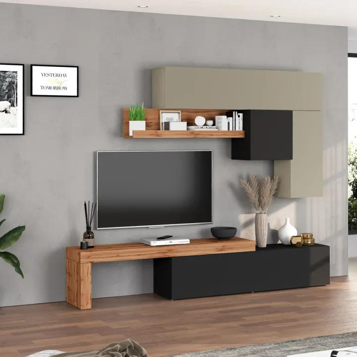 Parete attrezzata 270x200h cm antracite tortora rovere Block 2
