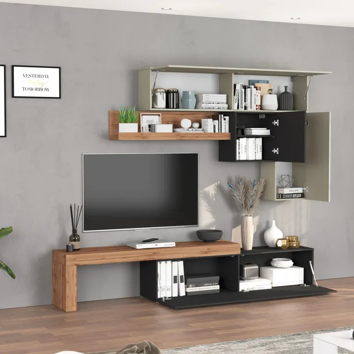 Parete attrezzata 270x200h cm antracite tortora rovere Block 2