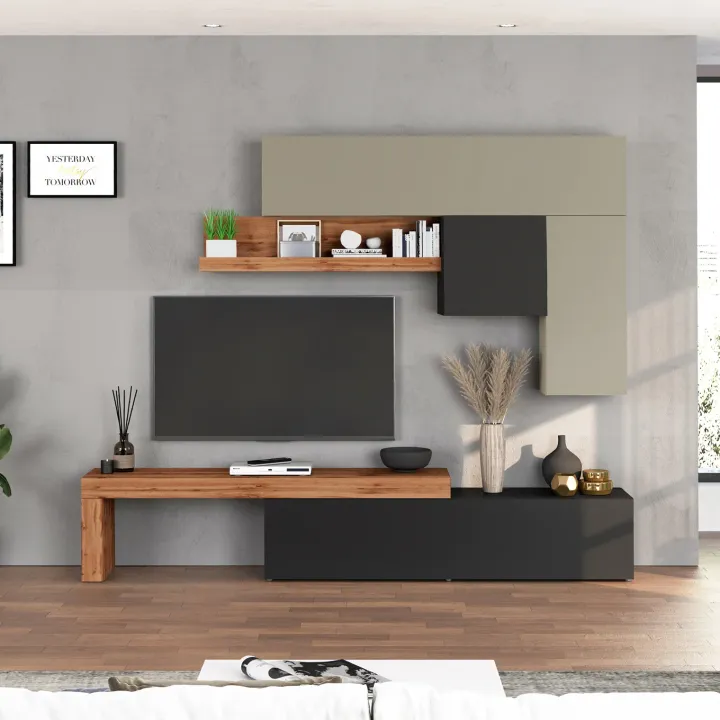 Parete attrezzata 270x200h cm antracite tortora rovere Block 2