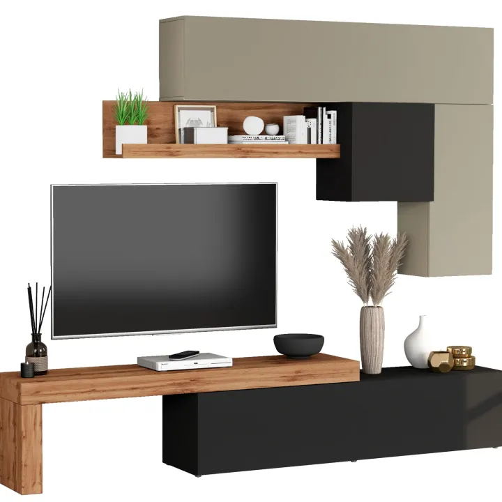 Parete attrezzata 270x200h cm antracite tortora rovere Block 2