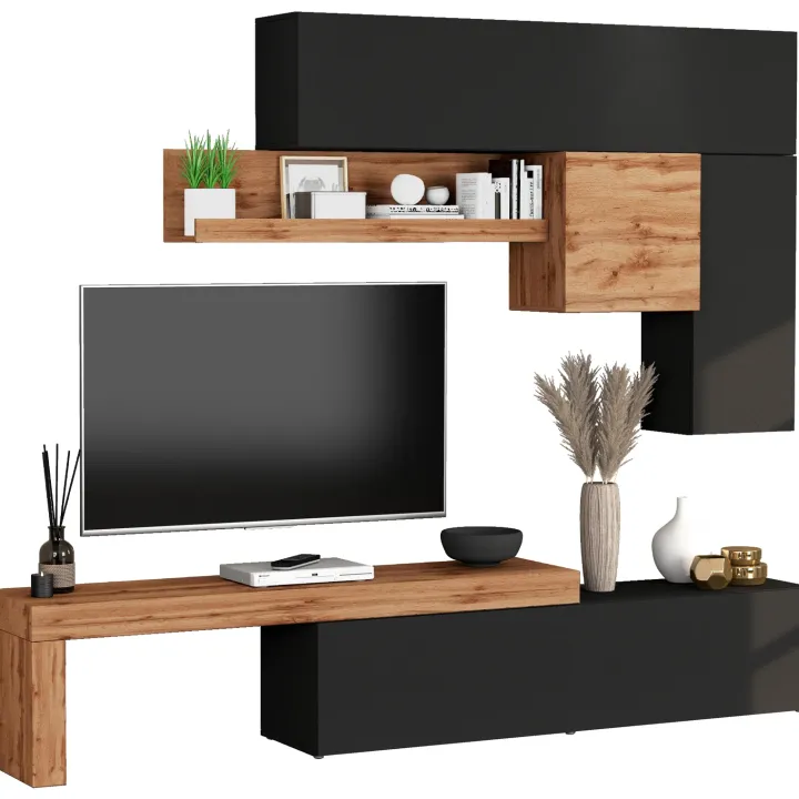 Parete attrezzata 270x200h cm antracite rovere Block 2