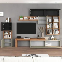 Parete attrezzata 350x200h cm antracite tortora rovere Block 3