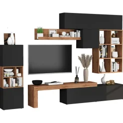 Parete attrezzata 350x200h cm antracite rovere Block 3