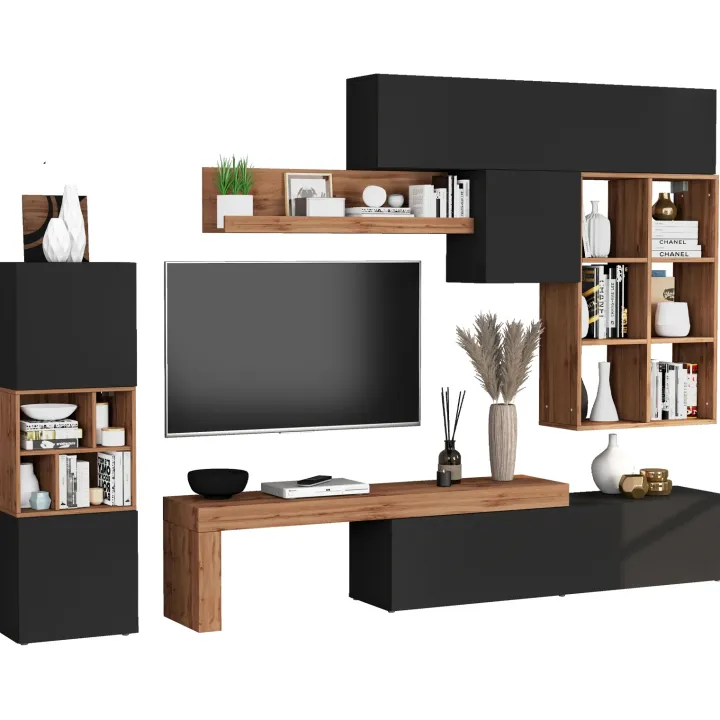Parete attrezzata 350x200h cm antracite rovere Block 3