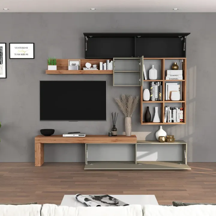 Parete attrezzata 270x200h cm antracite tortora rovere Block 4