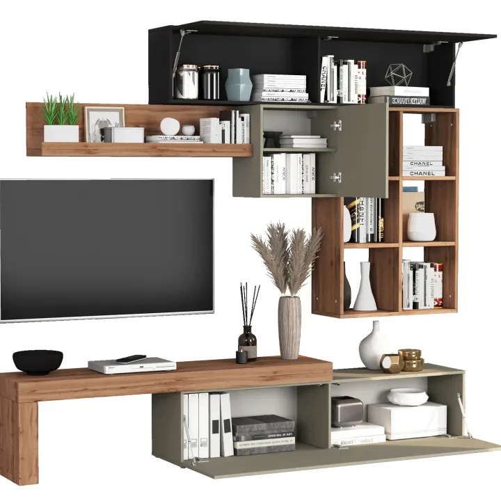 Parete attrezzata 270x200h cm antracite tortora rovere Block 4