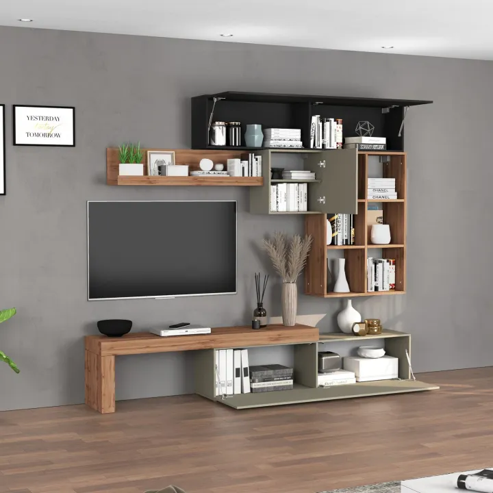 Parete attrezzata 270x200h cm antracite tortora rovere Block 4