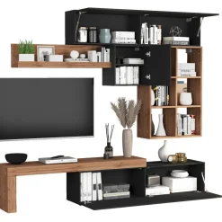 Parete attrezzata 270x200h cm antracite rovere Block 4