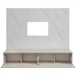 Parete attrezzata 180x155h cm beige cashmere pannello bianco effetto marmo Paula