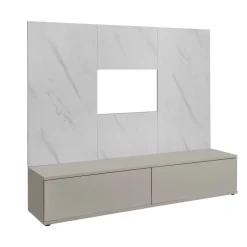 Parete attrezzata 180x155h cm beige cashmere pannello bianco effetto marmo Paula