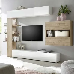 Parete attrezzata 285x187h cm bianco lucido e opaco rovere Steppi 2