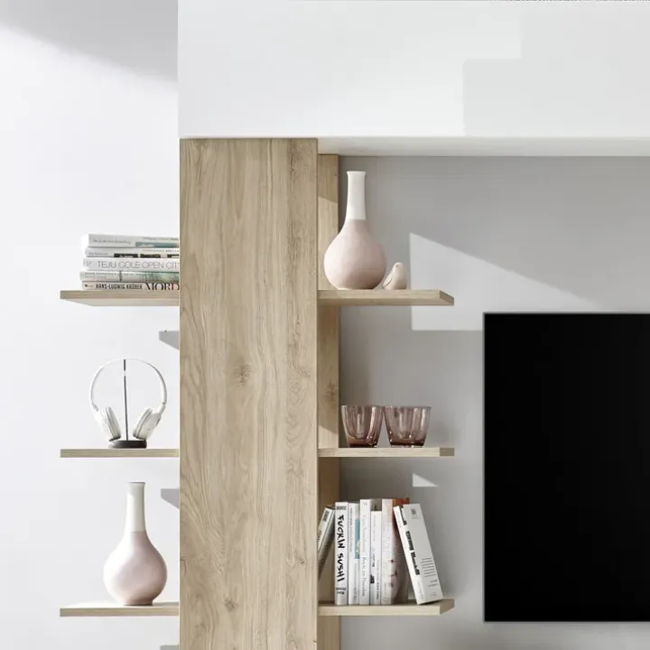 Parete attrezzata 285x187h cm bianco lucido e opaco rovere Steppi 2