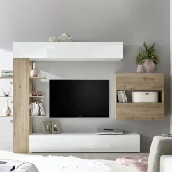 Parete attrezzata 285x187h cm bianco lucido e opaco rovere Steppi 2