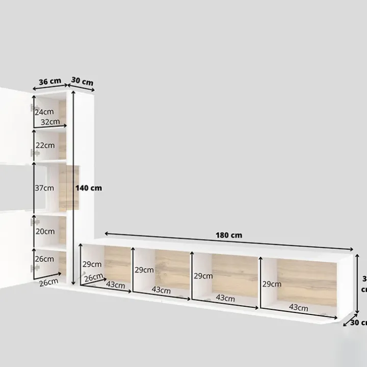 Parete attrezzata 226x140h cm bianco rovere Fusion 1