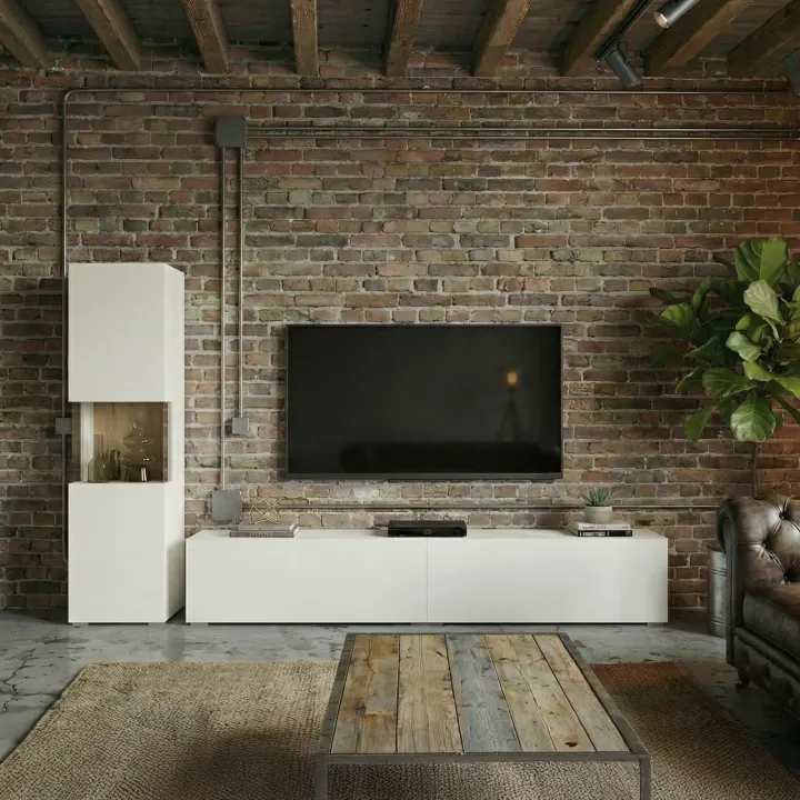 Parete attrezzata 226x140h cm bianco rovere Fusion 1