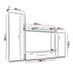 Parete attrezzata 256x182h cm bianco nero Newcastle