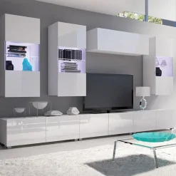 Parete attrezzata 300x190h cm bianco lucido Mons 2