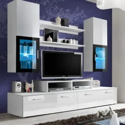 Parete attrezzata 200x225h cm bianco lucido con vetrinetta nero Orlando Gihome®