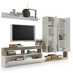 Parete attrezzata 277x200h cm bianco lucido pero soggiorno Invictus
