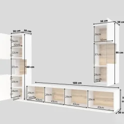 Parete attrezzata 226x140h cm bianco rovere Fusion 2