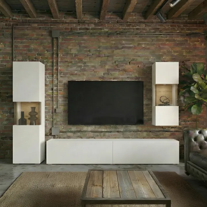 Parete attrezzata 226x140h cm bianco rovere Fusion 2