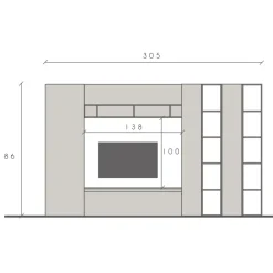 Parete attrezzata 305x186h cm bianco lucido rovere scuro Sunset 36