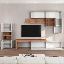 Parete attrezzata 350x200h cm bianco lucido rovere Block 1