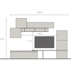 Parete attrezzata 280x202h cm bianco lucido grigio chiaro antracite Sunset 1037