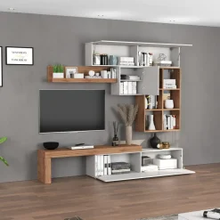 Parete attrezzata 270x200h cm bianco lucido rovere Block 4