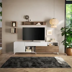 Parete attrezzata 241x176h cm bianco lucido rovere scuro Witty