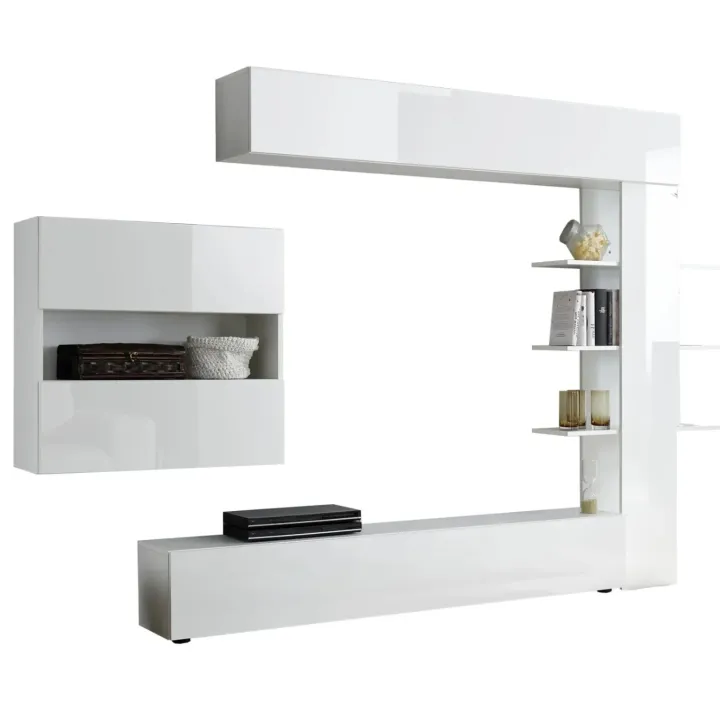 Parete attrezzata 285x187h cm bianco lucido e opaco Steppi 2