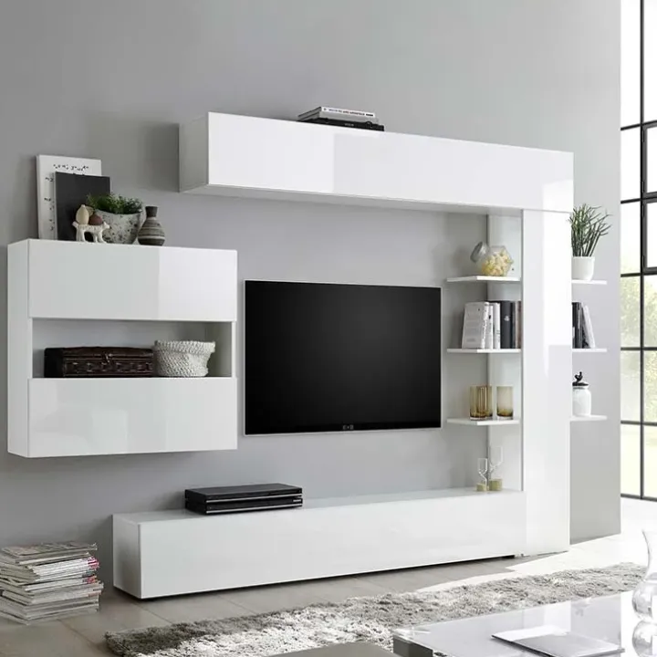 Parete attrezzata 285x187h cm bianco lucido e opaco Steppi 2