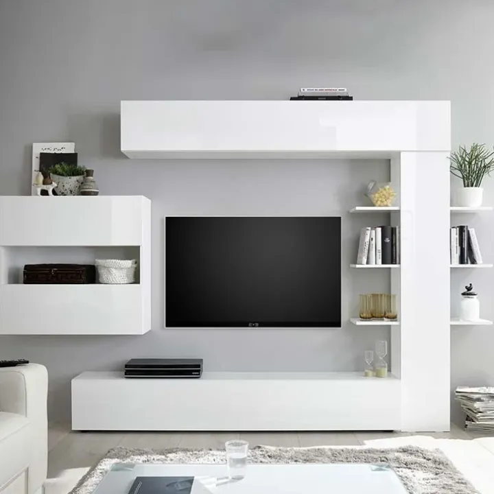 Parete attrezzata 285x187h cm bianco lucido e opaco Steppi 2