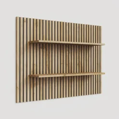 Parete attrezzata 276x180h cm con pannello cannettato beige cashmere rovere chiaro Sunset Decor 1031