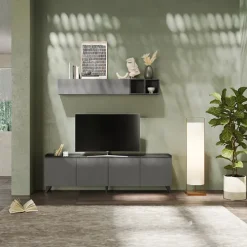 Parete attrezzata 241x165h cm grigio scuro antracite Jonson