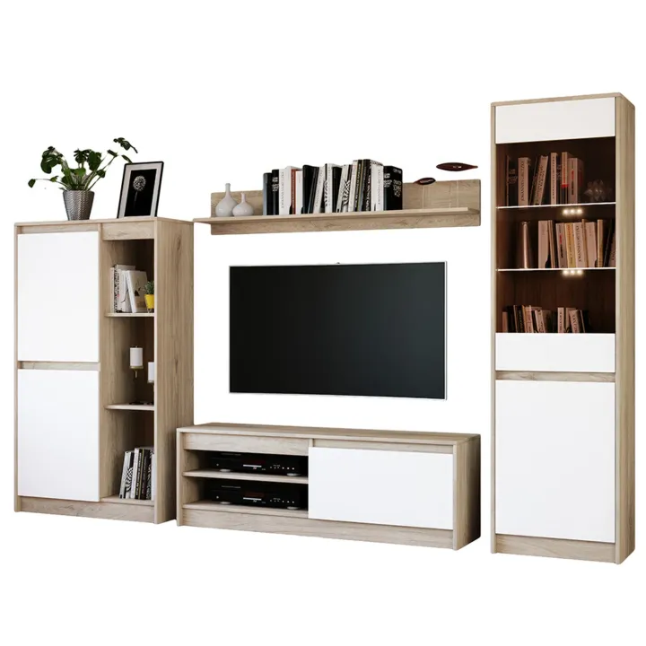 Parete attrezzata 260x181h cm mobile tv bianco rovere sonoma Himal