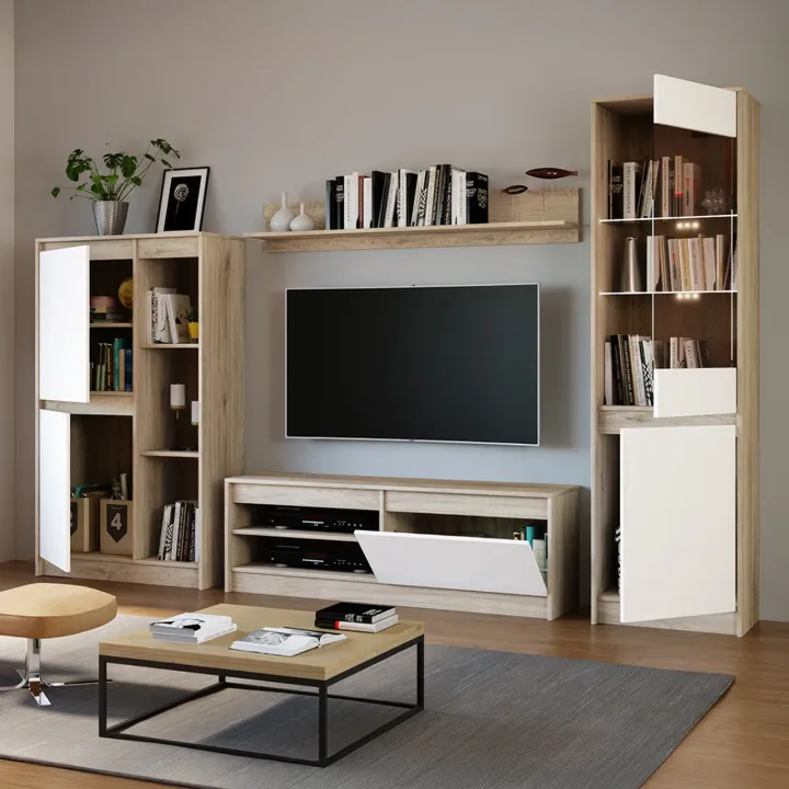 Parete attrezzata 260x181h cm mobile tv bianco rovere sonoma Himal