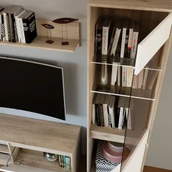 Parete attrezzata 260x181h cm mobile tv bianco rovere sonoma Himal