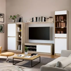 Parete attrezzata 260x181h cm mobile tv bianco rovere sonoma Himal