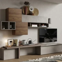 Parete attrezzata 330x195h cm moderna tortora marrone rovere Sunset 28