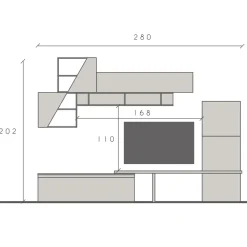 Parete attrezzata 280x202h cm moderna bianco grigio antracite Sunset 82