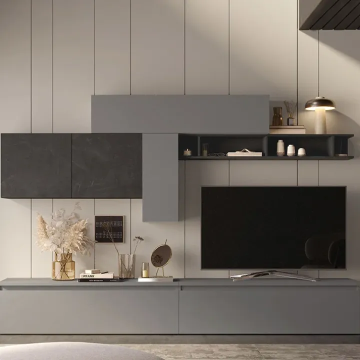 Parete attrezzata 276x180h cm moderna grigio antracite Sunset 23