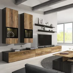 Parete attrezzata 270x176h cm moderna noce antico nero frassinato Emotion Gihome®