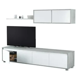 Parete attrezzata 200x145h cm moderna soggiorno bianco cemento Itaca